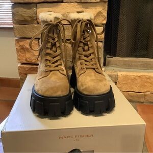 Marc Fisher ML Happier lace up lug sole boot in cognac suede size 5.5M